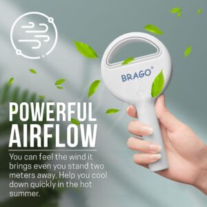 Brago Handheld Bladeless Mini Fan, Portable Hand Fan, Rechargeable Small Pocket Fan, Battery Operated Personal Fan for Indoor Outdoor Travelling (White)