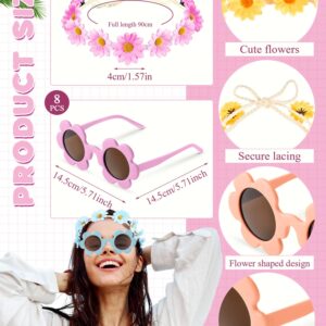 Kanayu 16 Pcs Adults Flower Sunglasses Daisy Flower Headbands Set, Round Flower Glasses Sunflower Hair Wreath Flower Crown (Classic Colors)