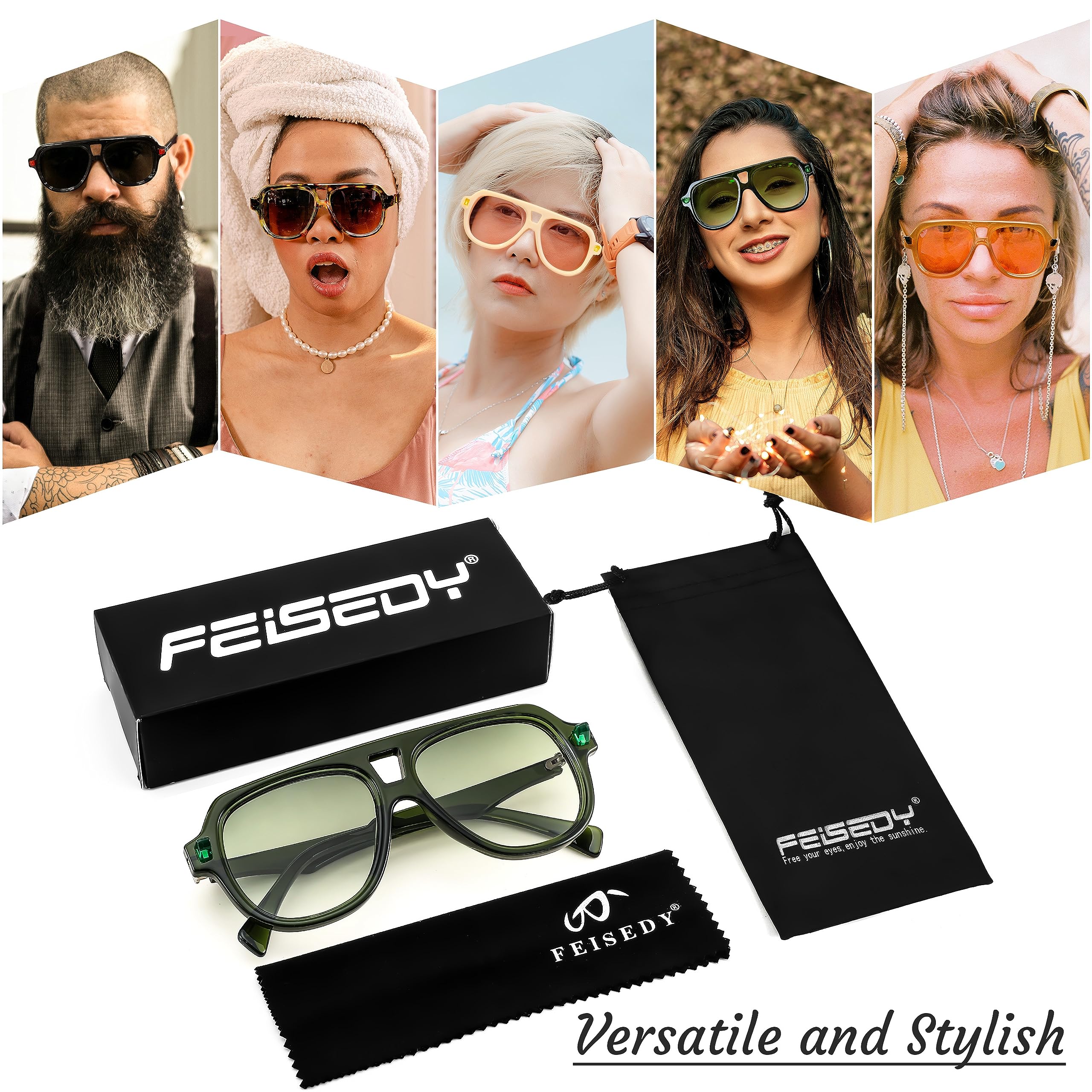 FEISEDY Vintage 70s Aviator Sunglasses Men Women Classic Retro Trendy Large Frame UV400 Sun Glasses B0030