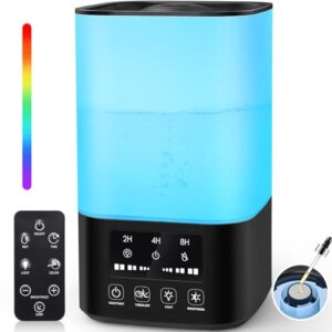 humidifiers for bedroom, cool mist humidifiers for large room, 3l top fill humidifiers for home baby nursery, remote control, 360°nozzle, auto shut-off, sleep mode, 3 mist levels, nightlight, timer