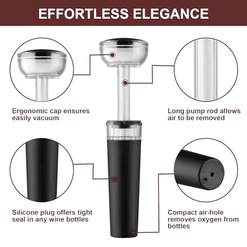 STEETURE Wine Aerator Pourer Spout and Wine Stopper Vacuum Pump, Wine Decanter with Aerator Improved Flavor Enhanced Bouquet Bubbles, Wine Gift Accessories Bottle Corks Saver Sealer No Drip No Spill