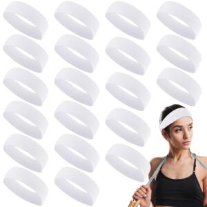 Hotop 20 Pcs Sport Headbands for Girls Women Yoga Headbands Bulk Elastic Headband Non Slip Stretchy Soft Fabric Hair Bands for DIY Team Running Basketball Soccer Pilates(White)