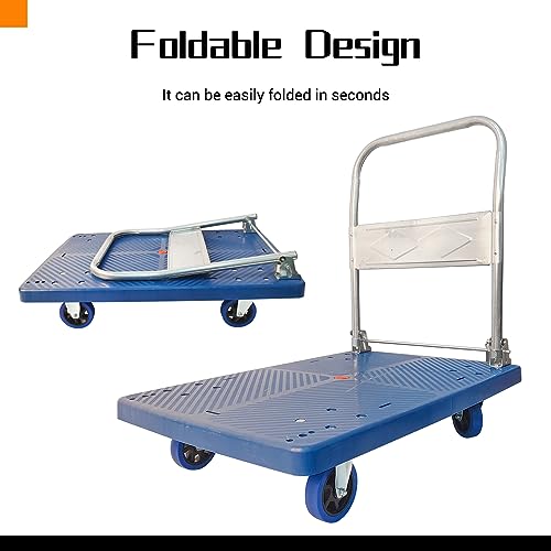 VAIDPRO Push Cart Dolly 660LBS, Moving Flatbed Cart Folding Platform Truck Swivel Push Heavy Duty Hand Flat Cart for Loading, Groceries, Garage, Warehouse