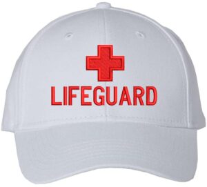 lifeguard + baseball hat | structured life guard cross beach rescue watch pool safety duty uniform cap (white)