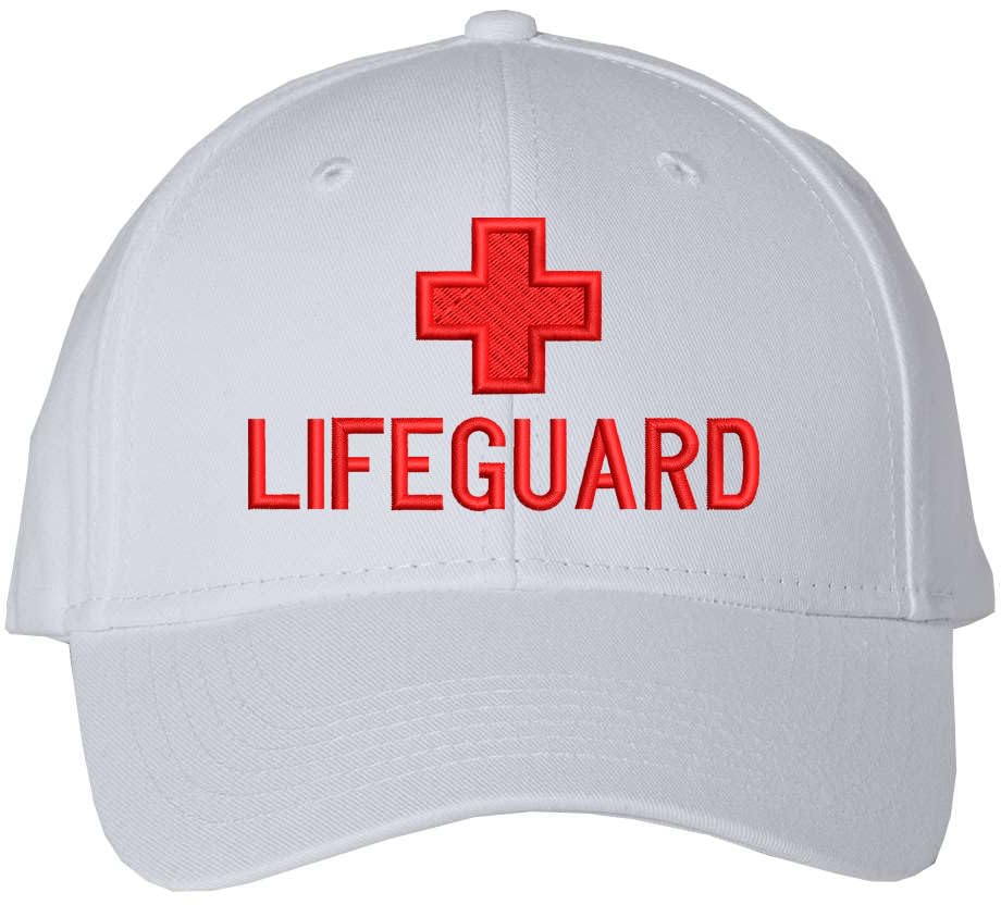 Lifeguard + Baseball Hat | Structured Life Guard Cross Beach Rescue Watch Pool Safety Duty Uniform Cap (White)