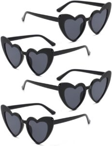 4 pack heart shaped sunglasses trendy cat eye love heart glasses vintage retro heart sunglasses for women(black)