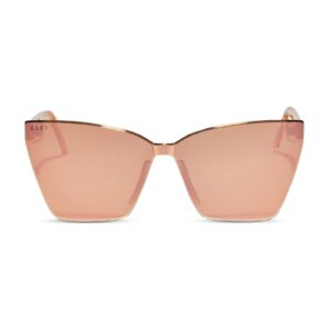 DIFF Goldie Oversized Rimless Cat Eye Sunglasses for Women UV400 Protection, Apricot Crystal + Peach Mirror