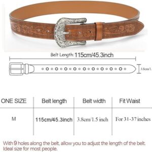 Western-Leather-Belts for Women Turquoise-Oval-Buckle Embossed Cowgirl Belt for Jeans Pants (Fit for 31-37" Waist)