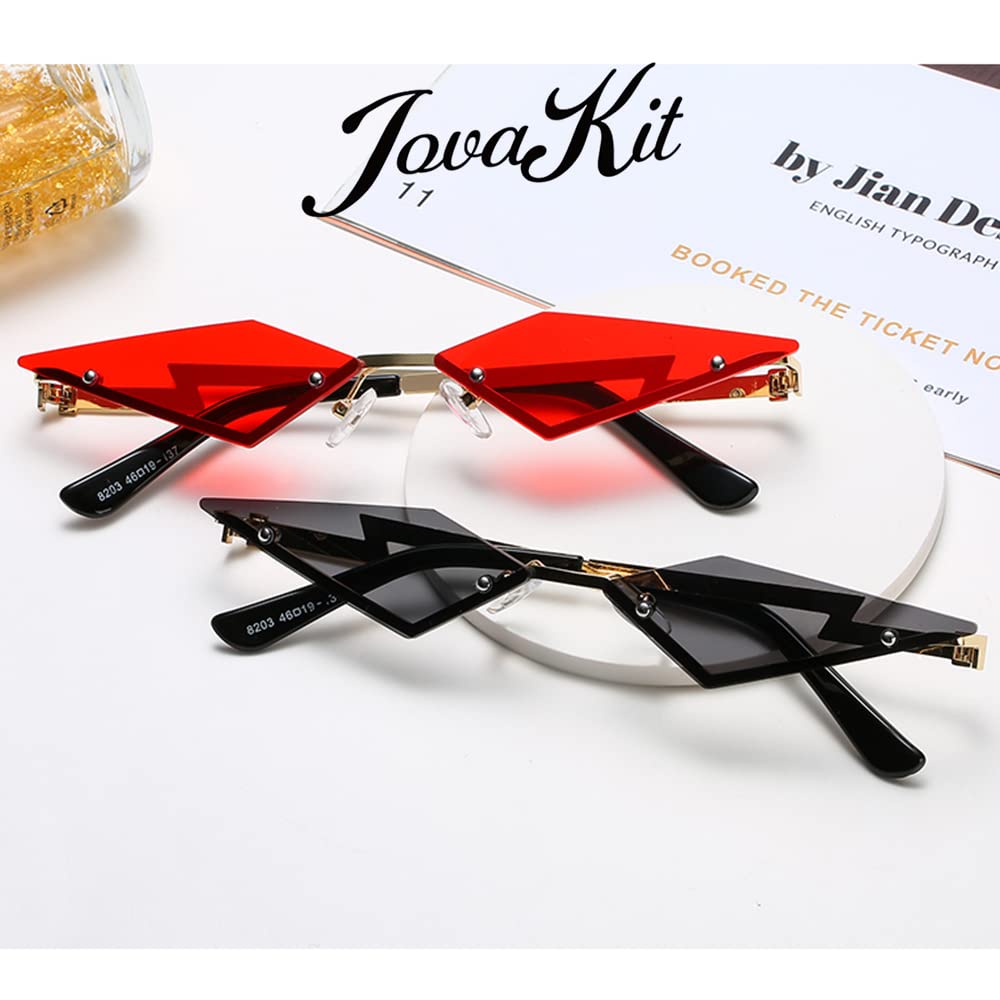 JOVAKIT Rimless Lozenge Sunglasses for Women Men Fashion Polygon Sun Glasses Metal Frame Rave Party Halloween Eyeglasses (Silver Mirror)