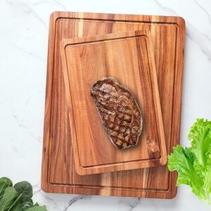 COCOBOSS Acacia Wood Cutting Board for Kitchen Wood Chopping Board - with Juice Slot and Convenient Handles (Medium 15"L x 10"W x 1"Th)