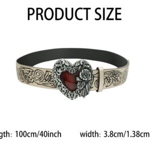 Rsleepd Retro Pattern Heart Belt, Fashion Printing Belt with Heart Buckle Adjustable Punk Belt for Women