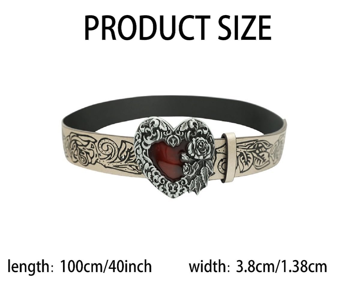 Rsleepd Retro Pattern Heart Belt, Fashion Printing Belt with Heart Buckle Adjustable Punk Belt for Women