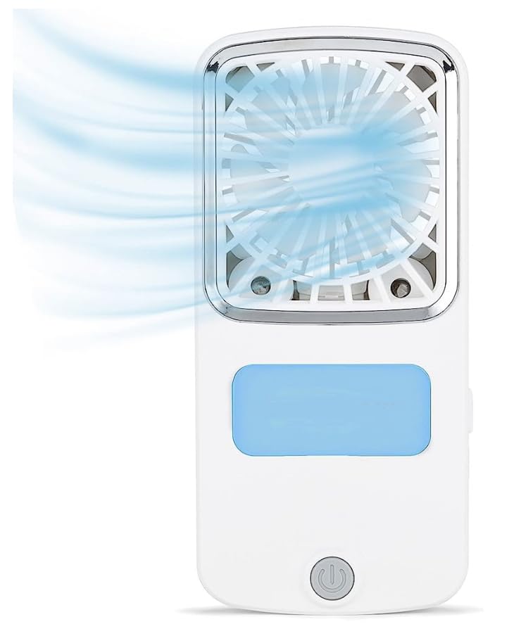 KME DailyTrade Air Pocket Chill Handheld Mini Fan: Rechargeable Personal Air Cooler with Hydro-Chill Technology, 3 Speeds, Built-in Kickstand - Cordless for Travel, Indoor, or Outdoor Use. By K.M.E