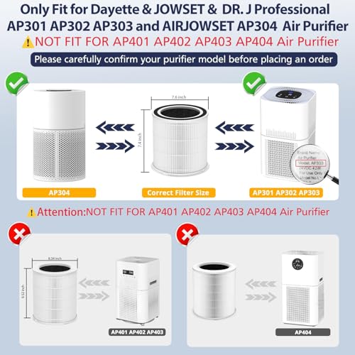 AP301 Replacement Filter, Compatible with Dayette AP301 AP302 and JOWSET AP301 AP302 AP303 and AIRJOWSET AP304 Air Purifier, H13 True HEPA Filter, NOT FOR AP401 AP402 AP403 AP404 Air Purifier