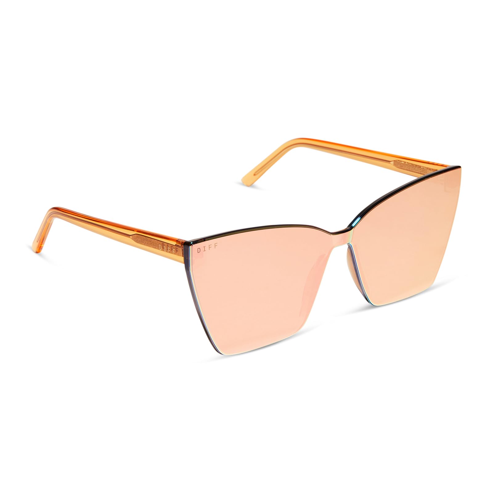 DIFF Goldie Oversized Rimless Cat Eye Sunglasses for Women UV400 Protection, Apricot Crystal + Peach Mirror