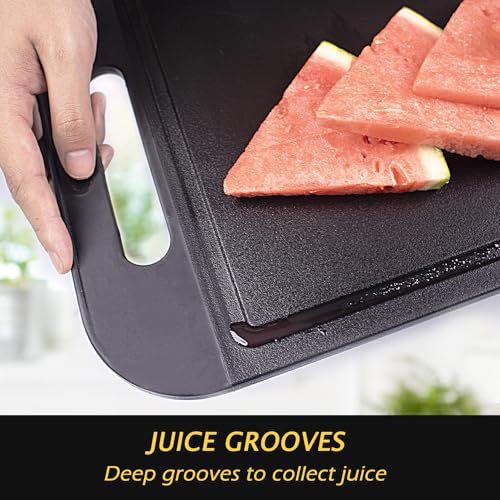 Vipcook Cutting Boards for Kitchen 3Pcs Set Larger Chopping Board Thick Cutting Board Dishwasher Safe with Easy Grip Handle Juice Grooves BPA Free Non-Slip (Black)