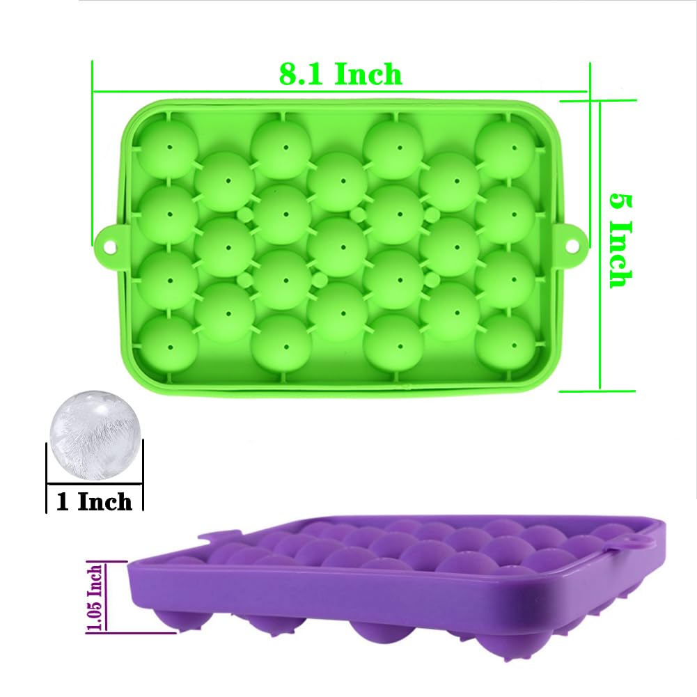 Lesunsul Ice Tray, Round Ice Trays, Pack of 2 Small Round Ice Trays, Silicone Small Ice Ball Trays, Easy-Release 25pcs Small Ice Ball, for Freezer, Cocktail, Whiskey, Juice, BPA Free