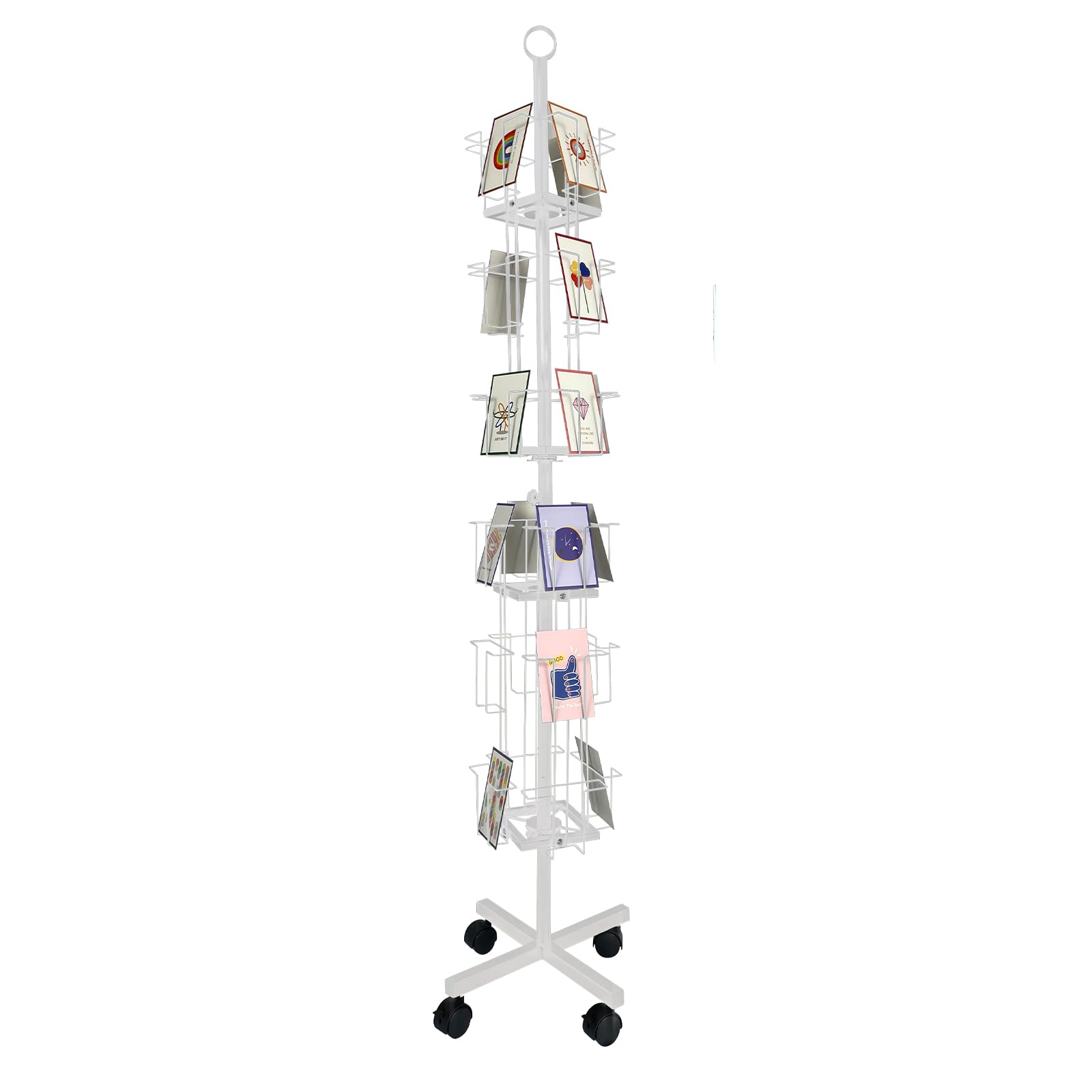 Tongmo Greeting Card Rack: Enhance Your Display with a 24-Pocket Rotating Countertop Solution for Postcards, Brochures, and Greeting Cards (White, 65”H - 24 Pockets)