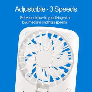 KME DailyTrade Air Pocket Chill Handheld Mini Fan: Rechargeable Personal Air Cooler with Hydro-Chill Technology, 3 Speeds, Built-in Kickstand - Cordless for Travel, Indoor, or Outdoor Use. By K.M.E