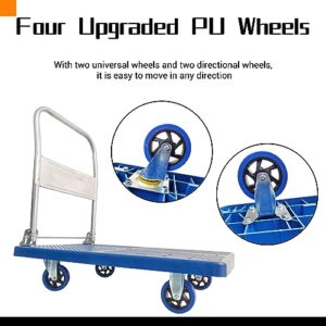 VAIDPRO Push Cart Dolly 660LBS, Moving Flatbed Cart Folding Platform Truck Swivel Push Heavy Duty Hand Flat Cart for Loading, Groceries, Garage, Warehouse