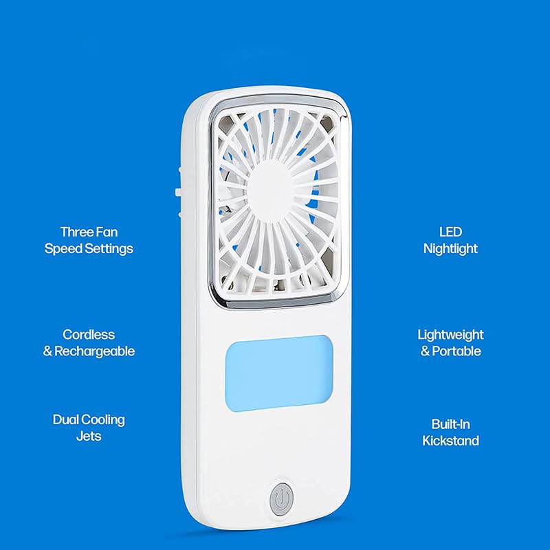 KME DailyTrade Air Pocket Chill Handheld Mini Fan: Rechargeable Personal Air Cooler with Hydro-Chill Technology, 3 Speeds, Built-in Kickstand - Cordless for Travel, Indoor, or Outdoor Use. By K.M.E