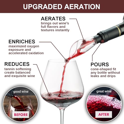 STEETURE Wine Aerator Pourer Spout and Wine Stopper Vacuum Pump, Wine Decanter with Aerator Improved Flavor Enhanced Bouquet Bubbles, Wine Gift Accessories Bottle Corks Saver Sealer No Drip No Spill