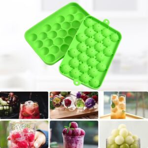 Lesunsul Ice Tray, Round Ice Trays, Pack of 2 Small Round Ice Trays, Silicone Small Ice Ball Trays, Easy-Release 25pcs Small Ice Ball, for Freezer, Cocktail, Whiskey, Juice, BPA Free