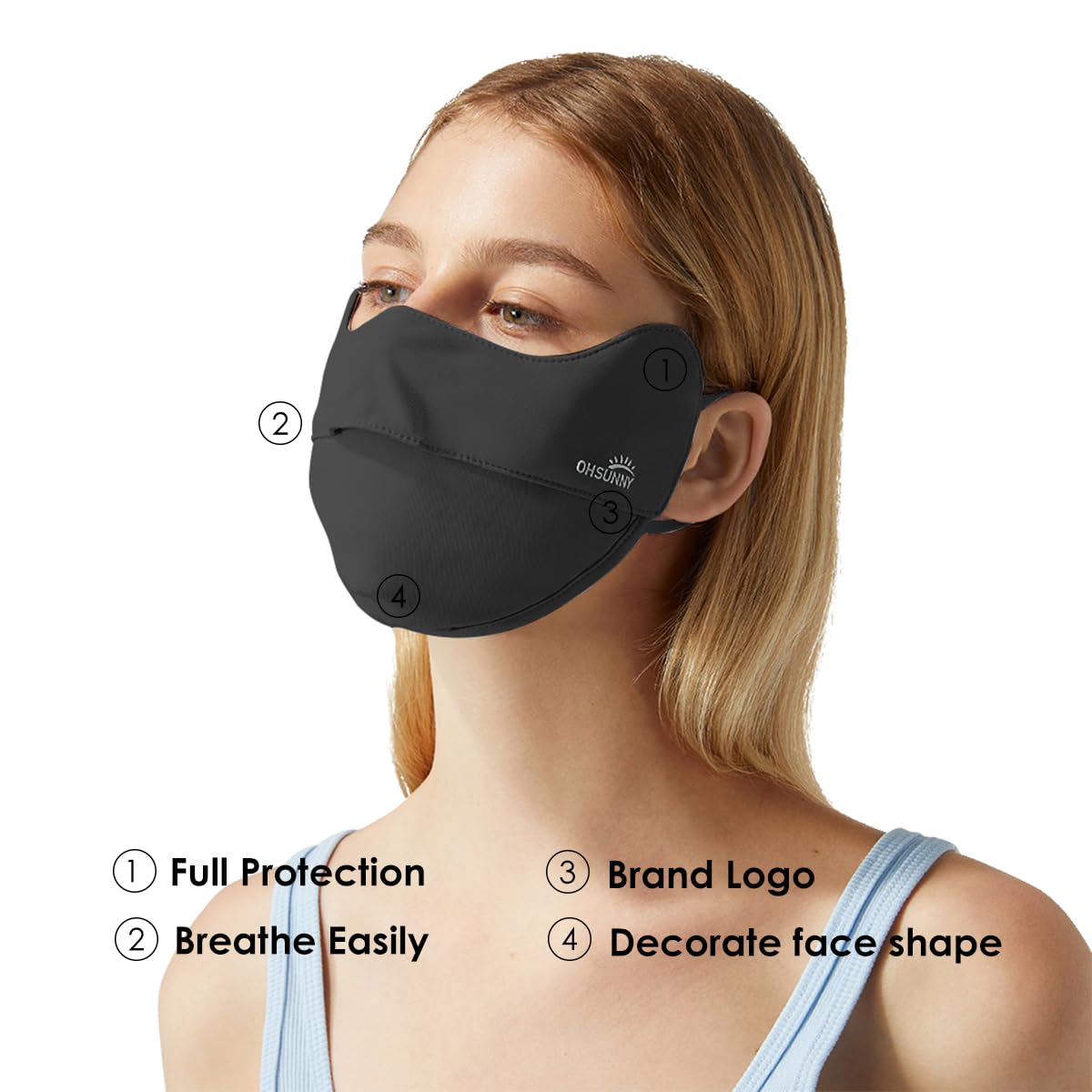 OHGOLF UV Face Cover UPF 50+ Women Breathable Face Covering Protection Sunscreen Mask SLN3M072D Black Classic