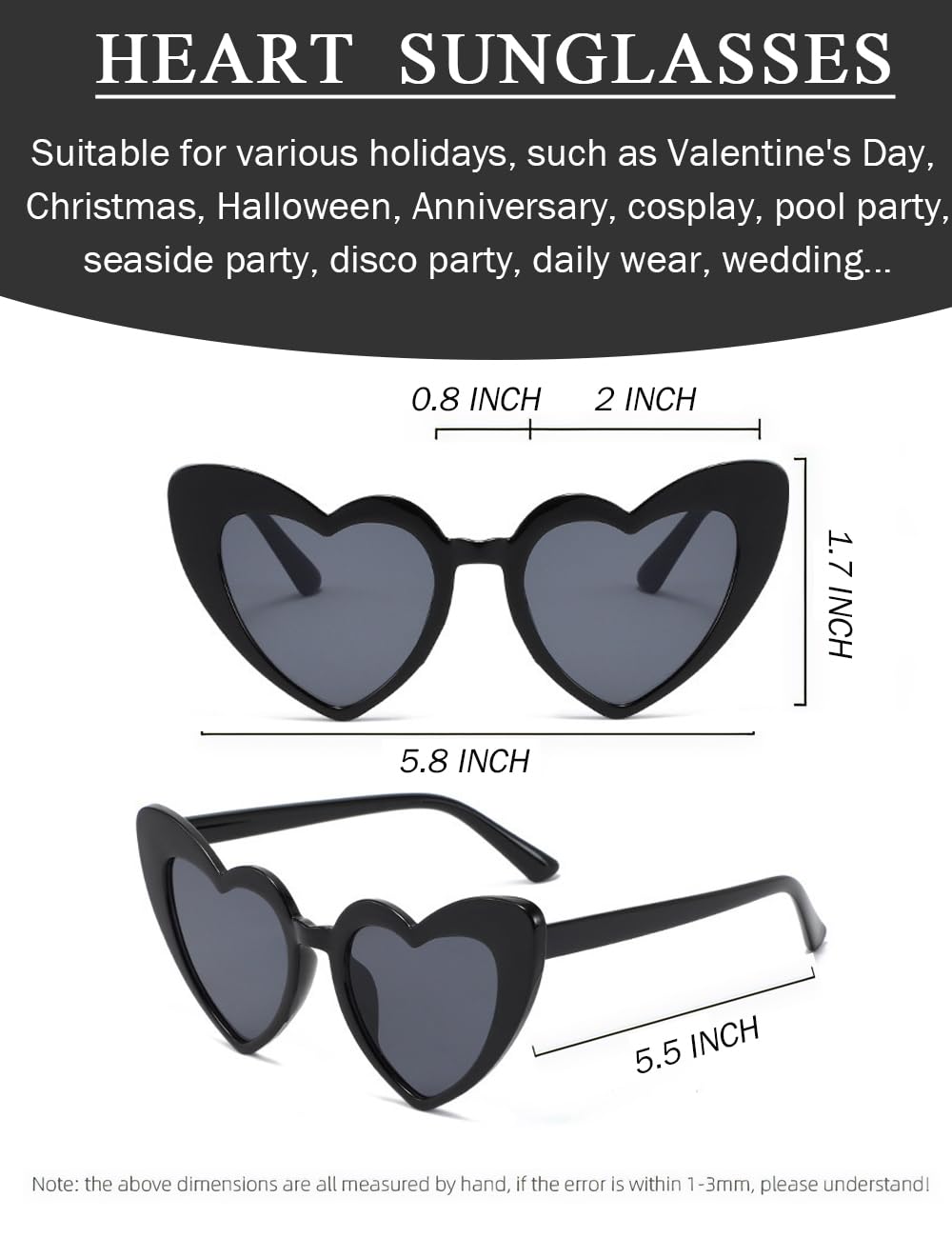 4 Pack Heart Shaped Sunglasses Trendy Cat Eye Love Heart Glasses Vintage Retro Heart Sunglasses for Women(Black)