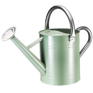 cherhome watering can for outdoor plants&indoor plants,plant watering can 1 gallon,metal flower garden watering can water can watering pot,galvanized steel watering can outdoor(cream green)