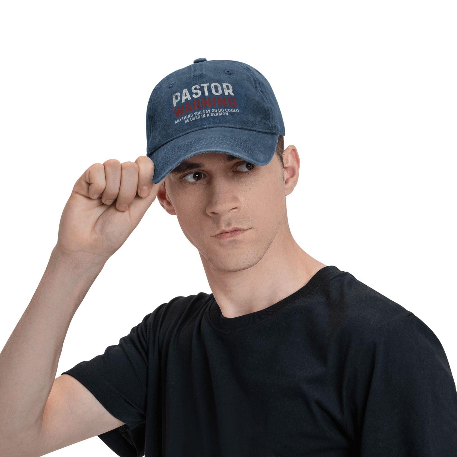 Beafoliya Funny Hat Pastor Warning Anything You Say Cap Men Baseball Hat Cool Hats Navy Blue