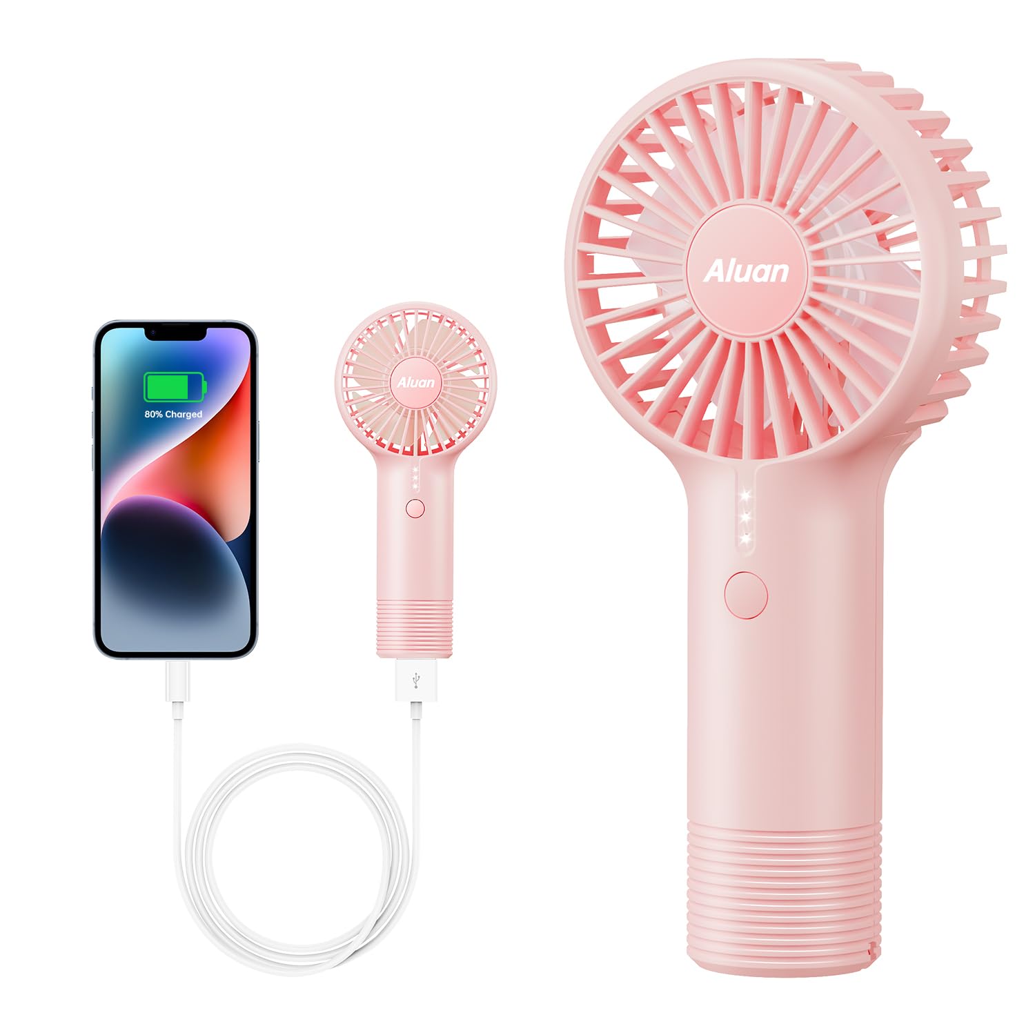 Aluan Handheld Fan Mini Fan Portable Hand Held Fan Rechargeable 4800mAh Battery Operated Fan with Power Bank Powerful 3 Speeds Small Personal Fan for Travel Makeup Kids Women Men, Pink