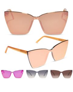 diff goldie oversized rimless cat eye sunglasses for women uv400 protection, apricot crystal + peach mirror