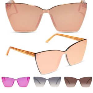 DIFF Goldie Oversized Rimless Cat Eye Sunglasses for Women UV400 Protection, Apricot Crystal + Peach Mirror