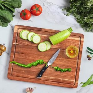 COCOBOSS Acacia Wood Cutting Board for Kitchen Wood Chopping Board - with Juice Slot and Convenient Handles (Medium 15"L x 10"W x 1"Th)