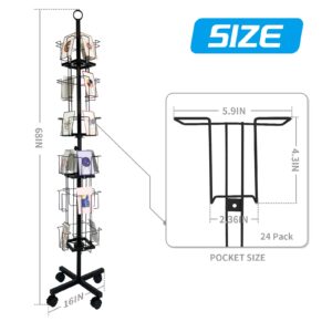 Tongmo Greeting Card Rack: Enhance Your Display with a 24-Pocket Rotating Countertop Solution for Postcards, Brochures, and Greeting Cards (Black, 65”H - 24 Pockets)