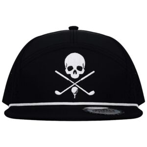 Funny Golf Hats Flat Bill for Men Women,Golf Gifts Skull Baseball Cap for Adults Humor,Black 1