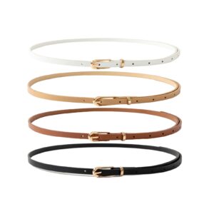 hotwill 4 pack thin belts for women skinny leather belts with gold buckle for jeans dress pants 0.39" width