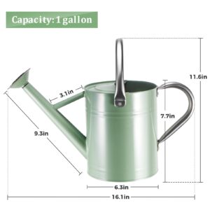 CherHome Watering Can for Outdoor Plants&Indoor Plants,Plant Watering Can 1 Gallon,Metal Flower Garden Watering Can Water Can Watering Pot,Galvanized Steel Watering Can Outdoor(Cream Green)