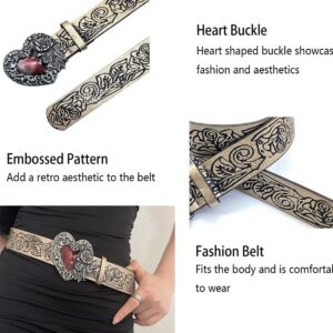 Rsleepd Retro Pattern Heart Belt, Fashion Printing Belt with Heart Buckle Adjustable Punk Belt for Women