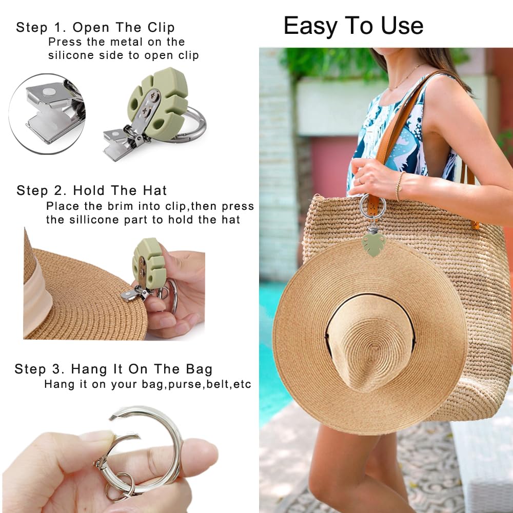 Hat Clip for Travel on Bag, Multifunctional Hat Clip for Traveling Bags, Backpack, Tote, Luggage, Travel Gift for Women Leaf-Green