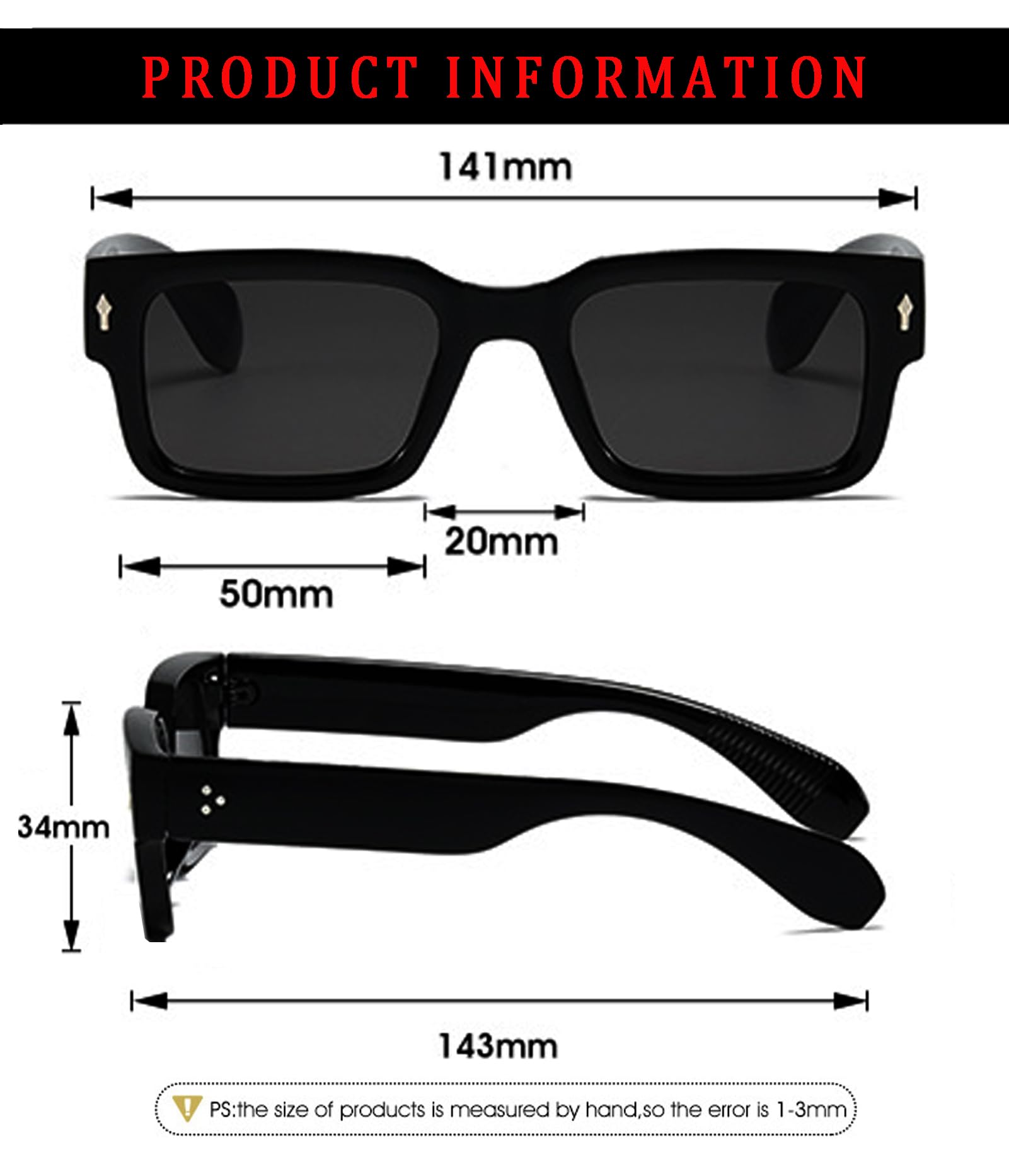 ZIMUSUN Square Frame Sunglasses for Women Men Trendy Chunky Rectangle Sun Glasses Black Shades(A1 Black/Grey)