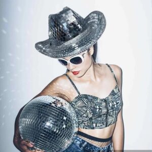 HKLCXYIG Disco Ball Cowboy Hat Women Men Western Sparkly Glitter Space Hat Silver Mirror Cowgirl Cap for Wedding Costume Cosplay Party