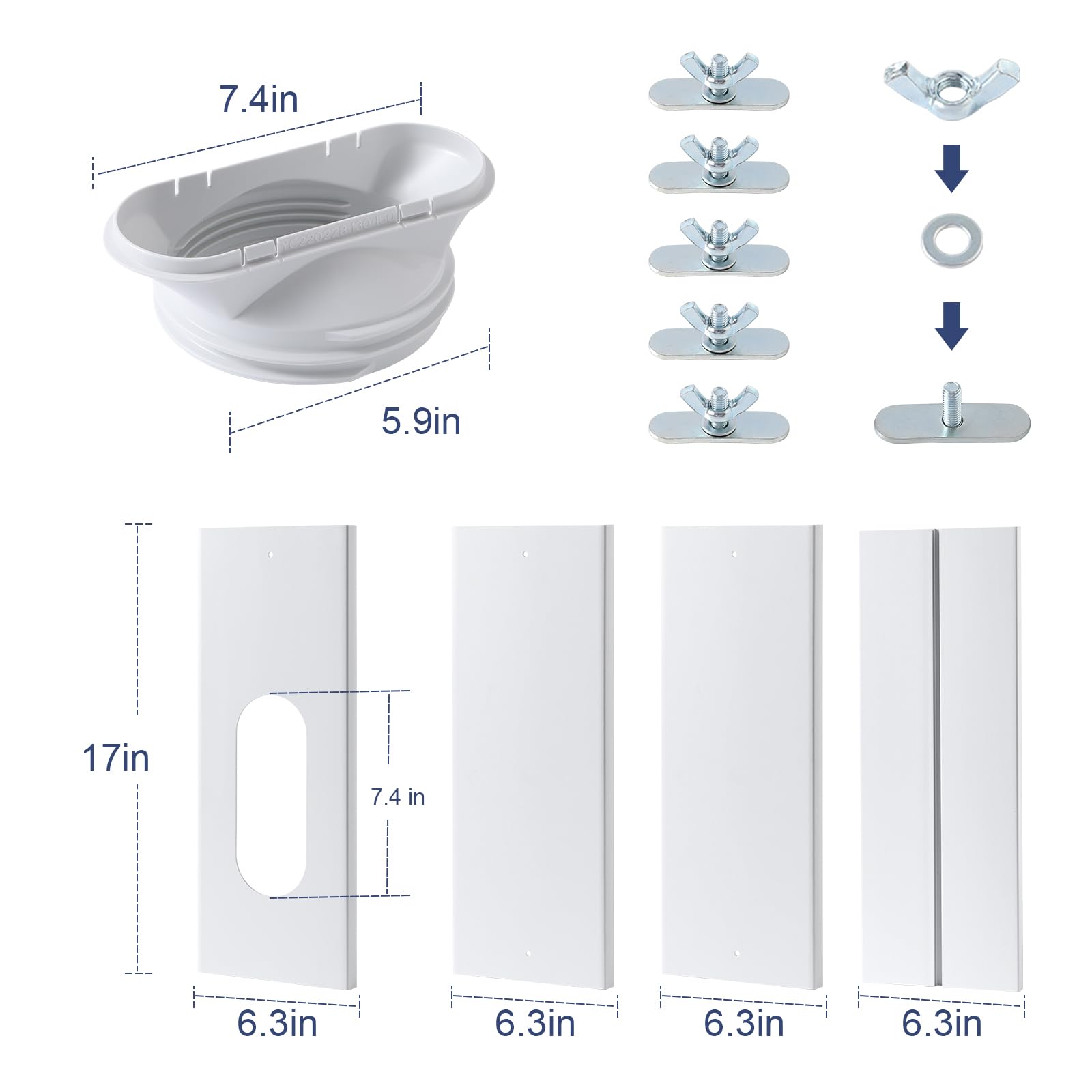 Portable Air Conditioner Window Vent Kit with 5.9” Exhaust Hose & Coupler, Upgraded Seamless AC Vent Kit, Adjustable Universal Window Seal Plates Kit for Sliding Window