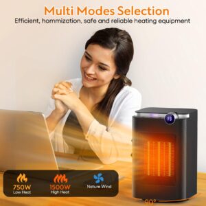 Elevoke Space Heater, Space Heaters for Indoor Use, 1500W PTC Electric Heaters with 90°Oscillating, 3 Modes, 12H Timer, Overheat Protection, Fast Heating Safe Small Heater Fan for Home Office Bedroom