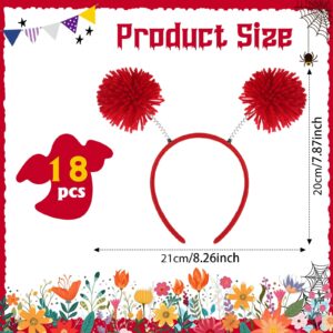 Censen 18 Pcs Pom Pom Headband Head Bopper Wrapped Funny Headband Birthday Halloween Party Headwear for Women Adult Accessory(Red)