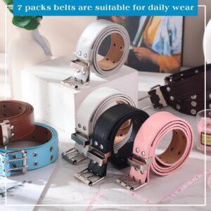 Chuarry 7 Pcs Grommet Belts for Women Double Grommet Belts Punk Leather Belts with Double Studded Holes Buckle Vintage Metal Rock Jeans Belt for Women Men Ladies