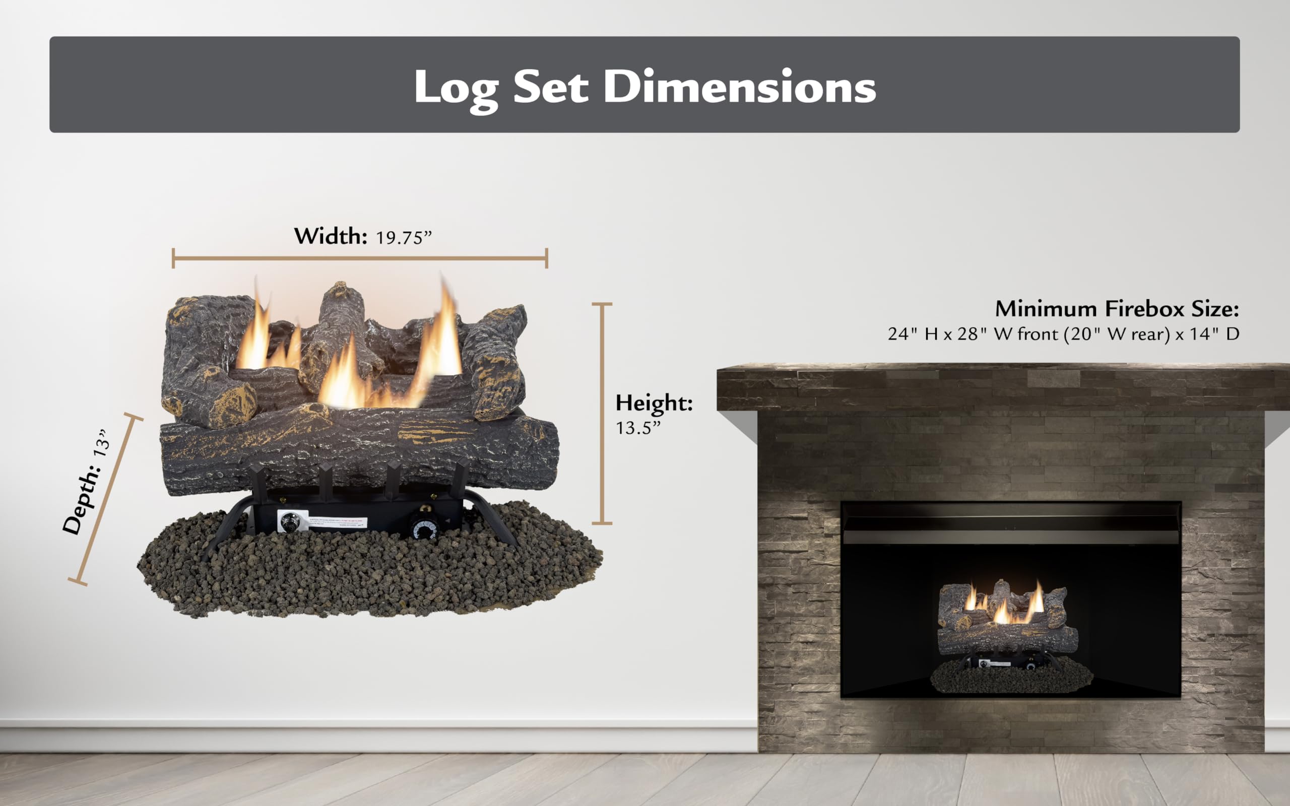 Pleasant Hearth 18-in Southern Oak Vent Free Gas Set 30,000 BTU's, Brown and Charred Logs