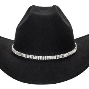 Glitter Silver Black Cowboy Hats for Women - Western Sparkly Rhinestone Cowgirl Hat for Ladies