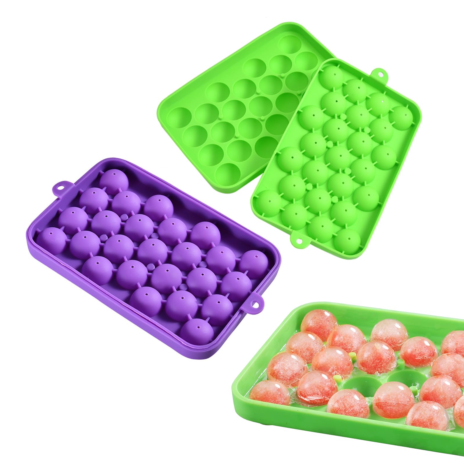 Lesunsul Ice Tray, Round Ice Trays, Pack of 2 Small Round Ice Trays, Silicone Small Ice Ball Trays, Easy-Release 25pcs Small Ice Ball, for Freezer, Cocktail, Whiskey, Juice, BPA Free